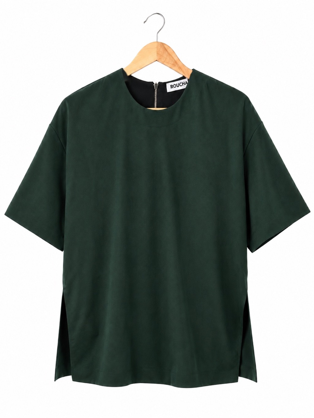 ROUCHA side slit back zip top dark green NWT size B